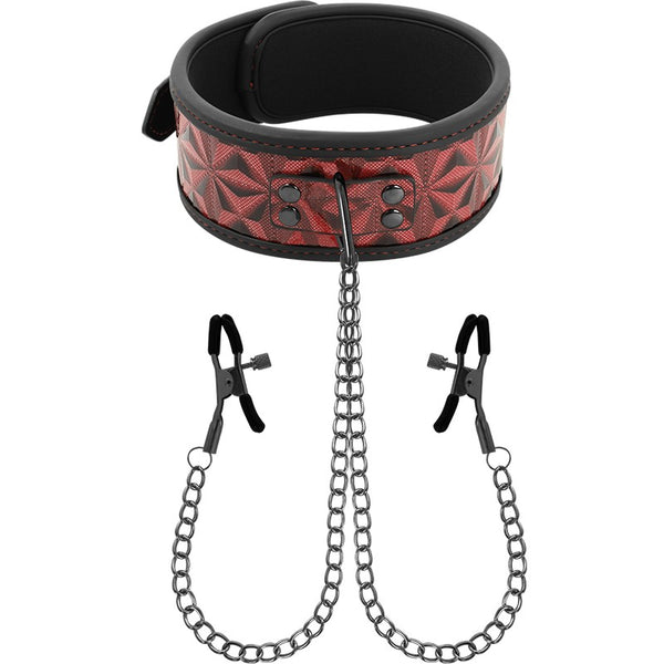 BegMe Collar rojo de cadenas y pinzas pezones - BegMe - Kits para BDSM
