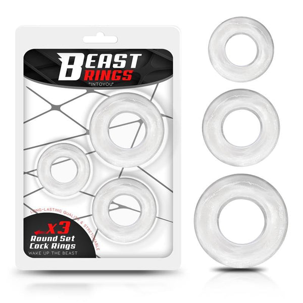 Set 3 Anillos para el Pene Flexibles Transparentes - Beast Rings - Anillo vibrador para el pene (con y sin vibración)