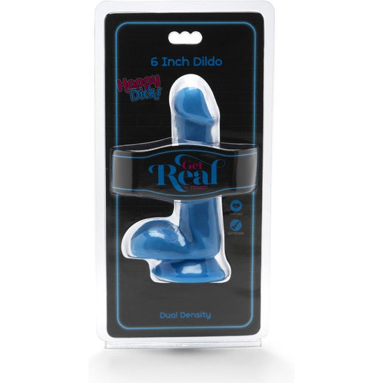 Consolador testículos Happy Dick Azul 15 cm