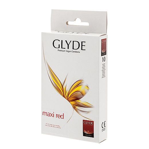 Glyde Condón de color rojo con forma recta para mayor ajuste. Anchura de 56 mm. Caja de 10 uds Maxi Red 10 uds