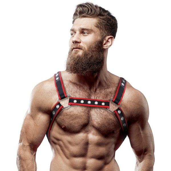 Arnés Pecho Masculino Negro/Rojo - FetishSubmissive - Lencería sexy para hombre