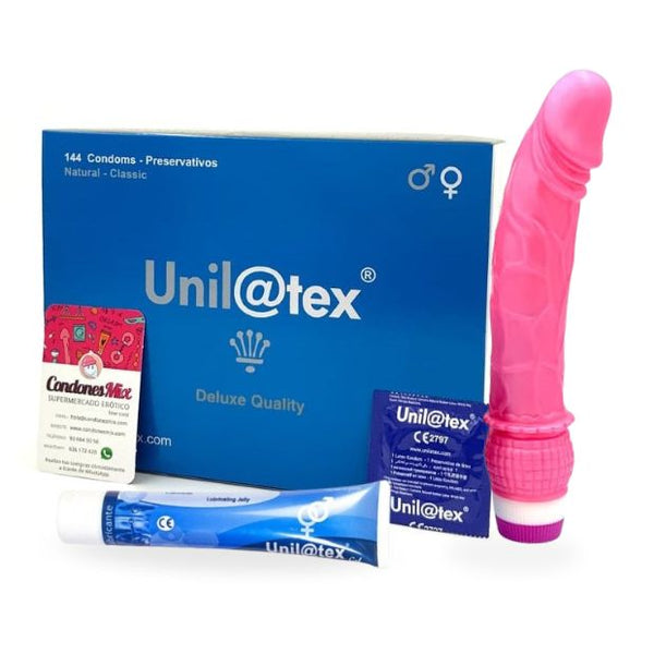 Caja condones + lubricante + vibrador - Unilatex - ¡Packs ahorro!