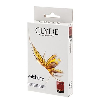 Glyde Condones con aroma a mora salvaje, de color azul. Forma recta para un mayor ajuste. Mora Salvaje 10 uds