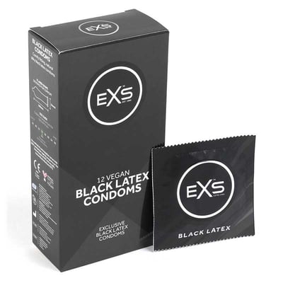 EXS De color negro y lubricado con silicona natural. Condón divertido. Black fantasy