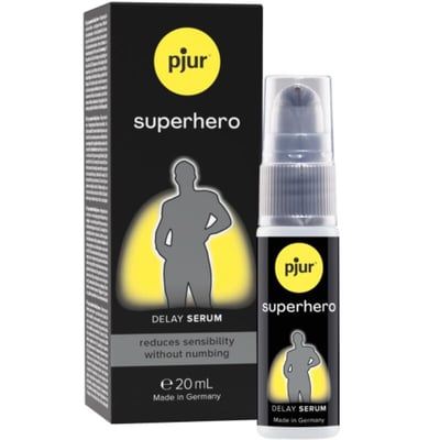 Pjur Serum retardante para el chico. Lubricante ideal para prolongar las relaciones sexuales, manteniendo la erección. Superhero retard serum 20 ml