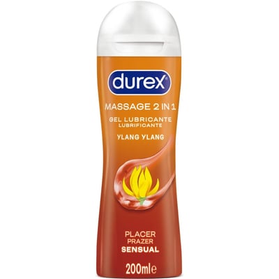 Durex Gel masaje 2 en 1 Ylang Ylang. Ideal para combinar un masaje sensual y una noche de pasión rodada. 2en1 Sensual 200 ml