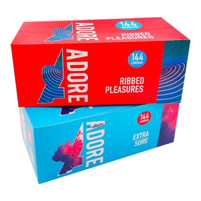 Adore|Pasante 2 Cajas de 144 condones anatómicos y condones estriados. Envío gratis incluido. Oferta 288 Condones