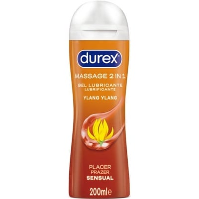 Durex Gel masaje 2 en 1 Ylang Ylang. Ideal para combinar un masaje sensual y una noche de pasión rodada. 2en1 Sensual 200 ml