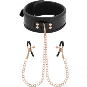 BegMe Collar negro con cadenas y pinzas para pezones 0