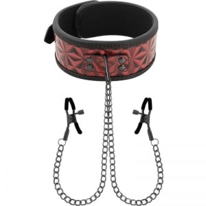 BegMe Collar rojo de cadenas y pinzas pezones 0