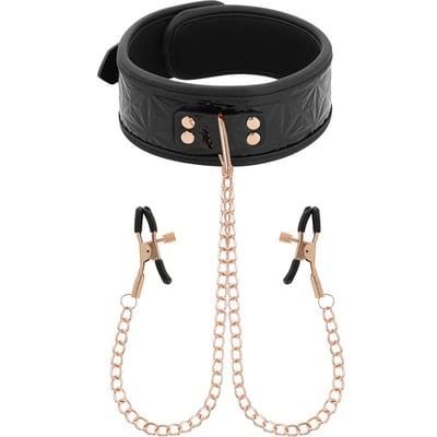 BegMe Collar negro con cadenas y pinzas para pezones 0