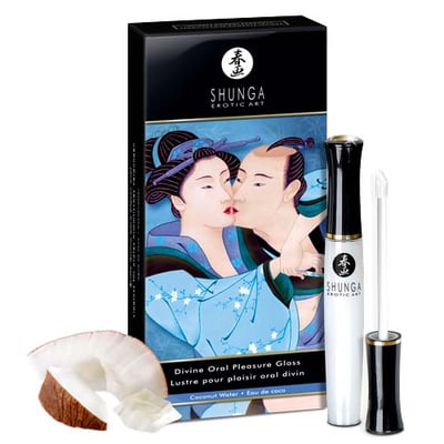 Shunga Brillo labial con aroma de Agua de Coco, perfecto para excitar a tu pareja aplicando un poco en zonas íntimas. Divino placer oral Coco