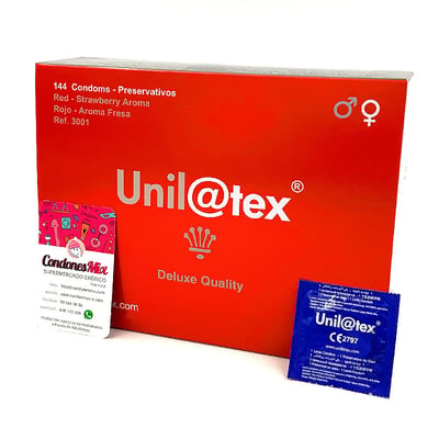Unilatex ¡El preservativo más económico del mercado sabor fresa sin renunciar a la calidad. + cajas + descuento! Condones de color ROJO. Fresa 144 uds