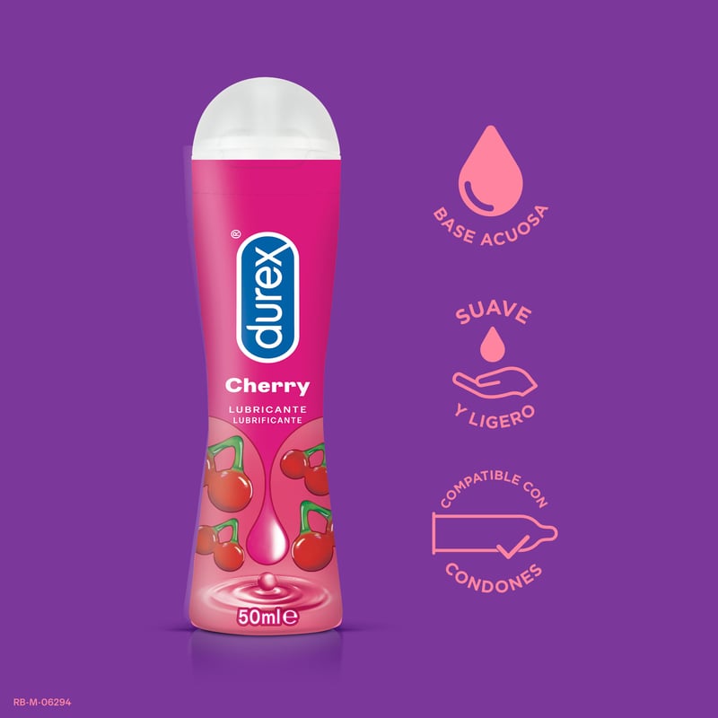 Durex Delicioso sabor y aroma a cereza. Lubricante transparente de base acuosa con dulce sabor. Play Cereza 50 ml
