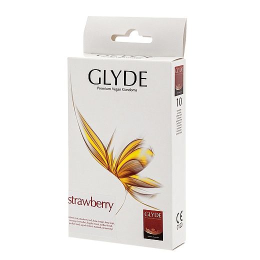 Glyde Condones de color rojo y aroma a dulce fresa. Forma recta para buscar mayor ajuste. Fresa 10 uds