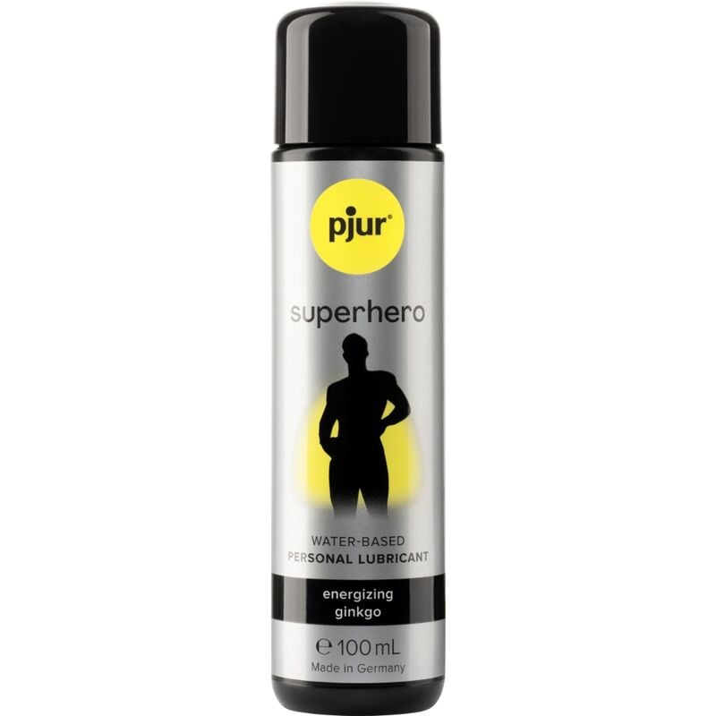 Pjur Lubricante de fórmula ecológica a base de agua con ginkgo, produciendo un efecto vigorizante. Superhero Lubricante 100 ml.