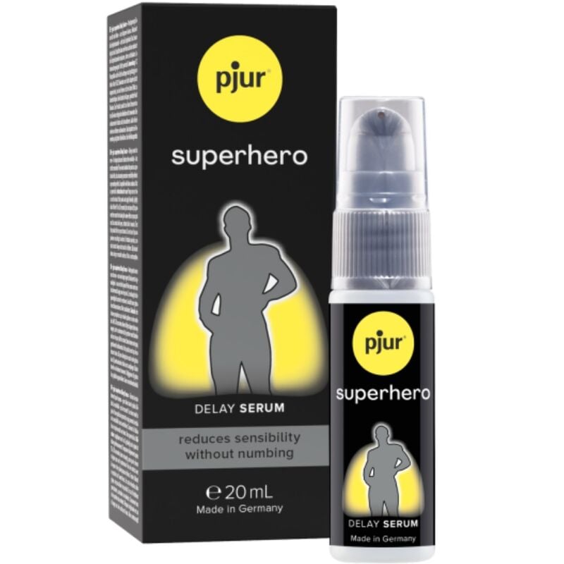 Pjur Serum retardante para el chico. Lubricante ideal para prolongar las relaciones sexuales, manteniendo la erección. Superhero retard serum 20 ml