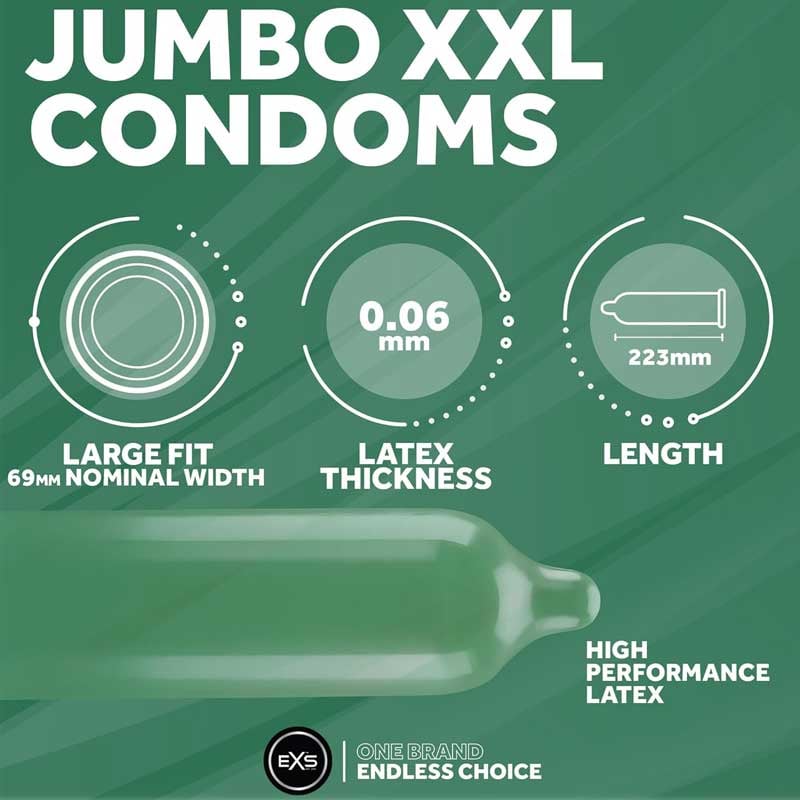 EXS condones XL grandes. Más largo y ancho, te proporcionan una comodidad extra Magnum XL