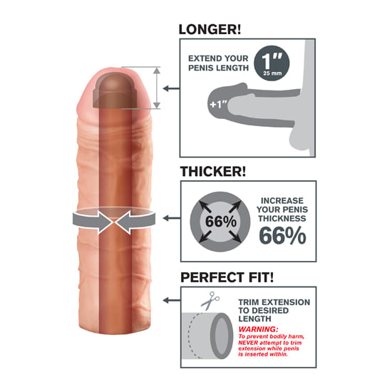 Pipedream Funda para el miembro masculino con longitud: (22,8 cm) ancho: (4,4 cm) de diámetro interno: (2,5 cm), ideal para aquellos con problemas de erección. Mega 1 Extension Flesh