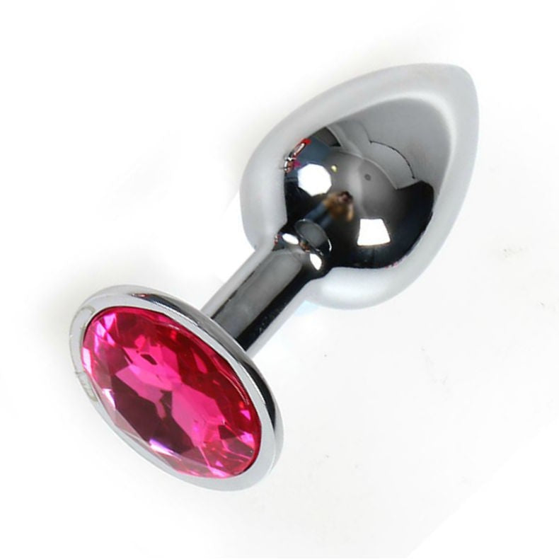 Plug metalico M con brillante Fucsia - Secret Play - Joyas Anales (3)