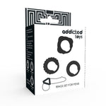 Set 3 anillos pene color negro - Addicted Toys - Anillo vibrador para el pene (con y sin vibración)