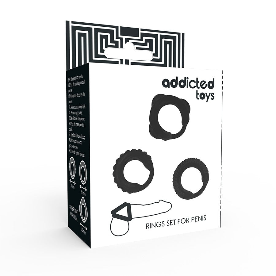 Set 3 anillos pene color negro - Addicted Toys - Anillo vibrador para el pene (con y sin vibración)