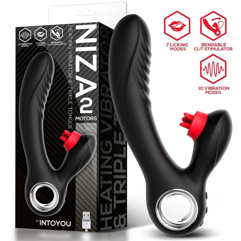 Niza Vibrador con Calor y Triple Lengua Estimuladora de Clítoris - Intoyou - Vibradores