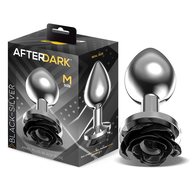 Plug de Metal con Rosa Negra en la Base Talla M - AfterDark - Plugs anales