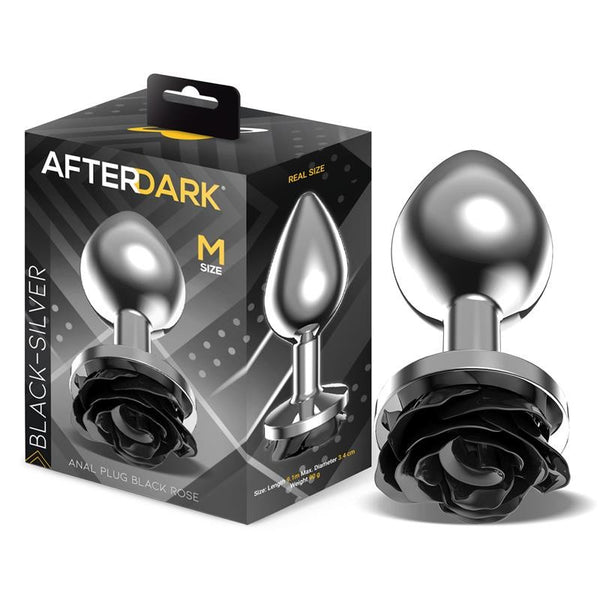 Plug de Metal con Rosa Negra en la Base Talla M - AfterDark - Plugs anales