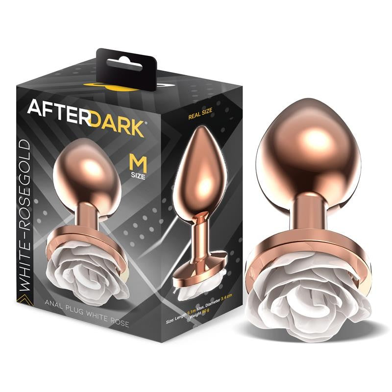 Plug de Metal Rosa Blanca Talla M - AfterDark - Plugs anales