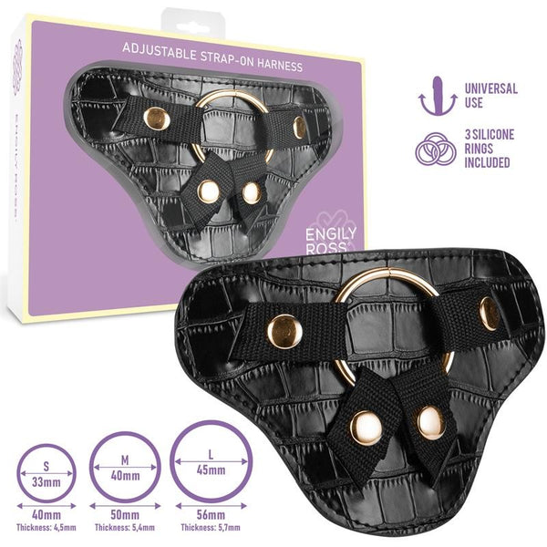 Roxane Arnés Universal Ajustable 3 Anillo de Silicona Negro - ENGILY ROSS - Arneses con pene o dildo Strap-On
