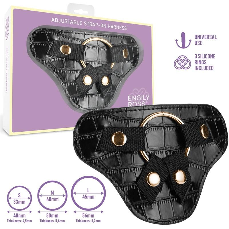 Roxane Arnés Universal Ajustable 3 Anillo de Silicona Negro - ENGILY ROSS - Arneses con pene o dildo Strap-On