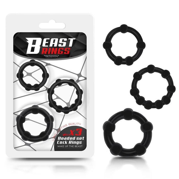 Set 3 Anillos para el Pene Beaded Flexibles Negro