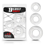 Set 3 Anillos para el Pene Flexibles Transparentes - Beast Rings - Anillo vibrador para el pene (con y sin vibración)