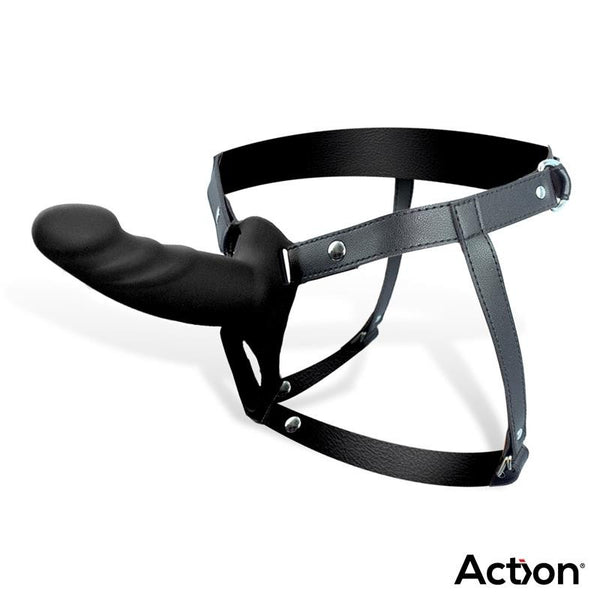 Arnés Strap-On con Dildo Hueco Silicona Talla S Negro