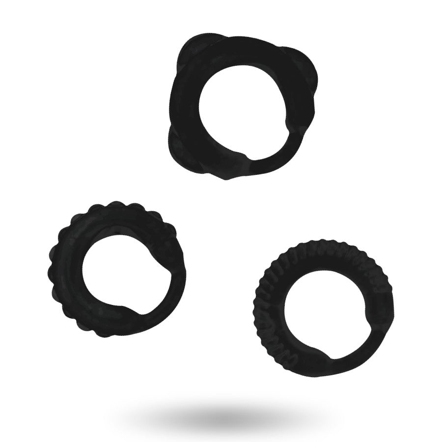 Set 3 anillos pene color negro - Addicted Toys - Anillo vibrador para el pene (con y sin vibración) (2)