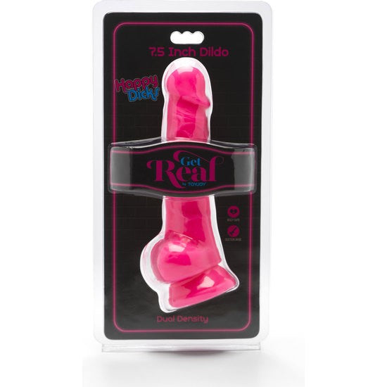 Consolador testículos Happy Dick Rosa 19 cm
