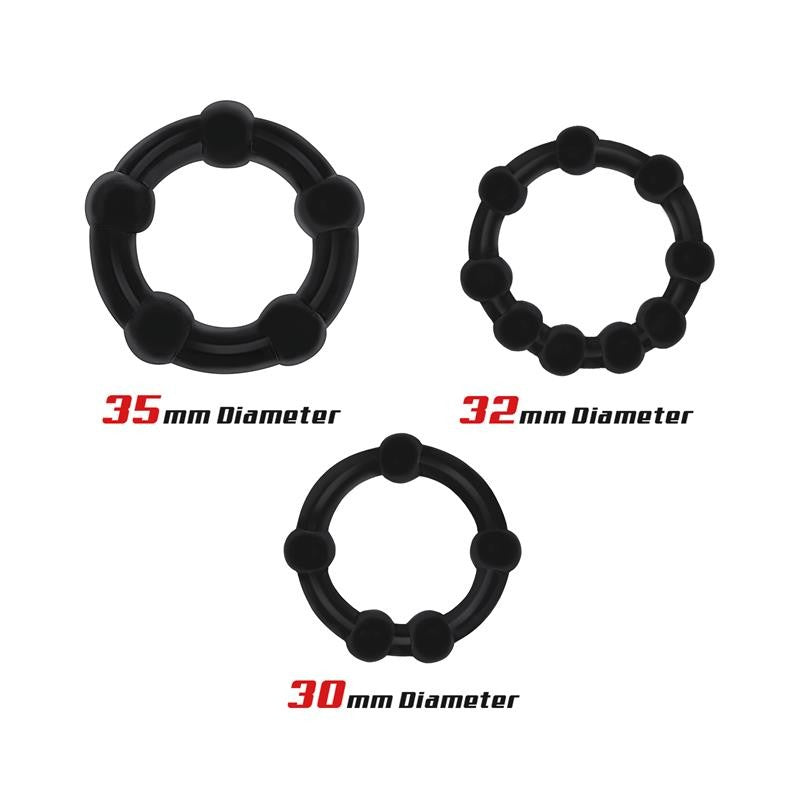 Set 3 Anillo para el Pene Beaded Flexibles Negro 1