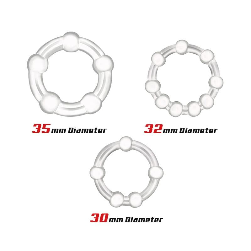 Set 3 Anillos para el Pene Transparente - Beast Rings - Anillo vibrador para el pene (con y sin vibración) (2)