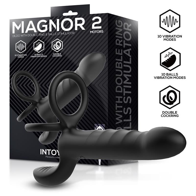 Magnor Dildo con Anillo Doble y Estimulador de Testículos - Intoyou - Anillo vibrador para el pene (con y sin vibración)