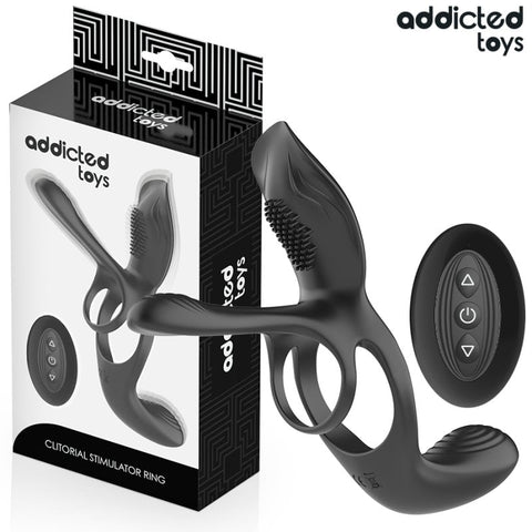 Anilo Doble Con Estimulador de Clítoris y Testículos - Addicted Toys - Anillo vibrador para el pene (con y sin vibración)