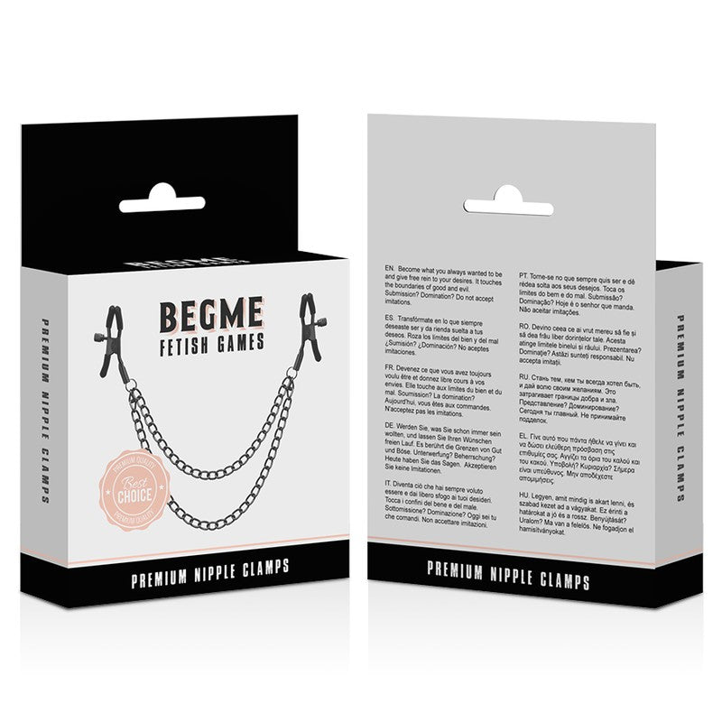 BegMe Pinzas negras para pezones con cadena 2