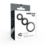 Set anillos pene y testículos color negro - Addicted Toys - Anillo vibrador para el pene (con y sin vibración) (3)