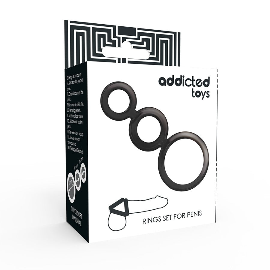 Set anillos pene y testículos color negro - Addicted Toys - Anillo vibrador para el pene (con y sin vibración) (3)