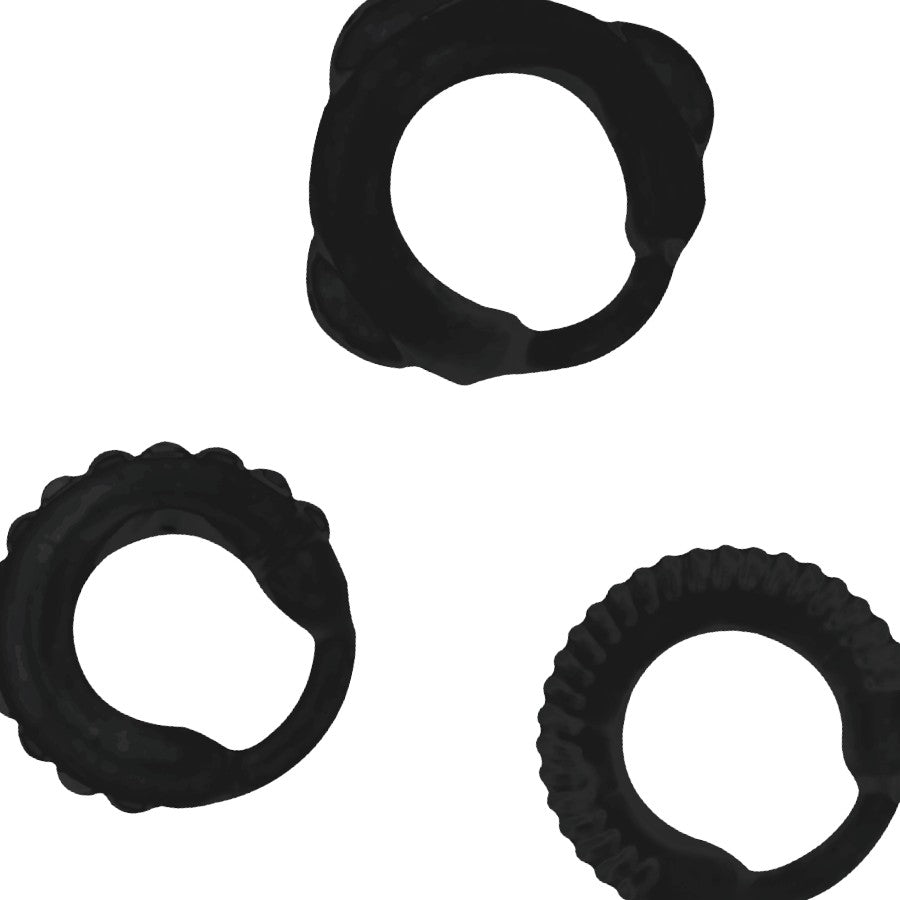 Set 3 anillos pene color negro - Addicted Toys - Anillo vibrador para el pene (con y sin vibración) (3)