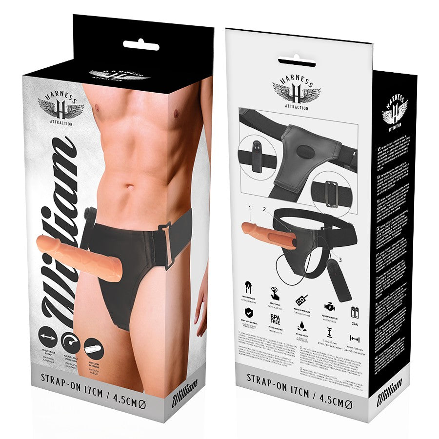 Arnés hueco William con vibrador 7 cm 2