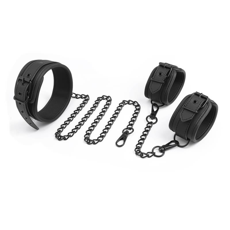 Set de Collar y Esposas para Muñecas Cuero Vegano 2