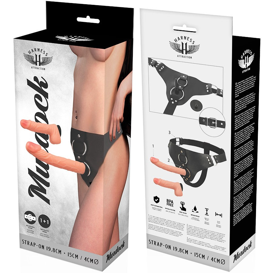 Arnés con penes intercambiables 19,8 cm y 15 cm - HarnessAttraction - Arneses con pene o dildo Strap-On (4)
