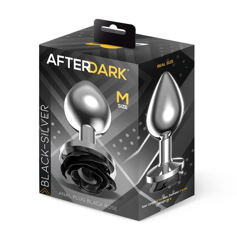 Plug de Metal con Rosa Negra en la Base Talla M - AfterDark - Plugs anales (4)
