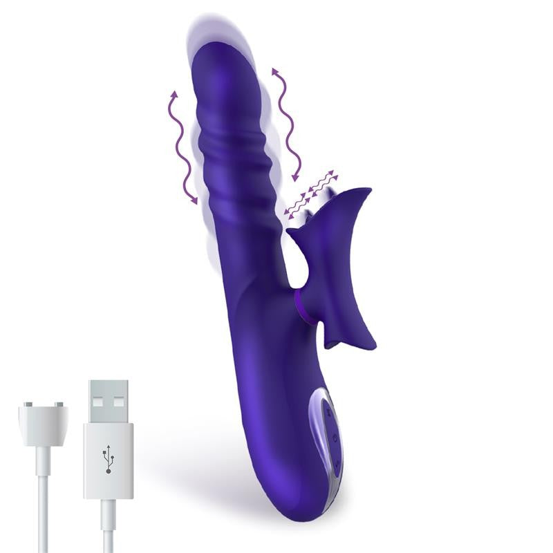 No. Fourteen Vibrador Función Telescópica Ondulante y Lengua Alta Frecuencia Silicona Líquida USB 4